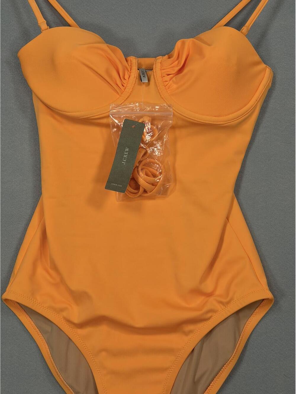 NWT J.Crew Underwire Size 2 Hi-Cut Swimsuit Fluorescent Orange Convertible Y2K - Picture 2 of 16